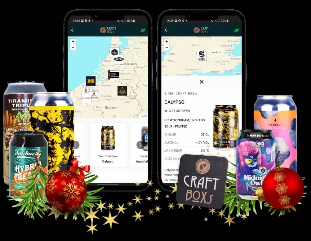 CraftBoxs App screenshot met bier informatie en Untappd check-in